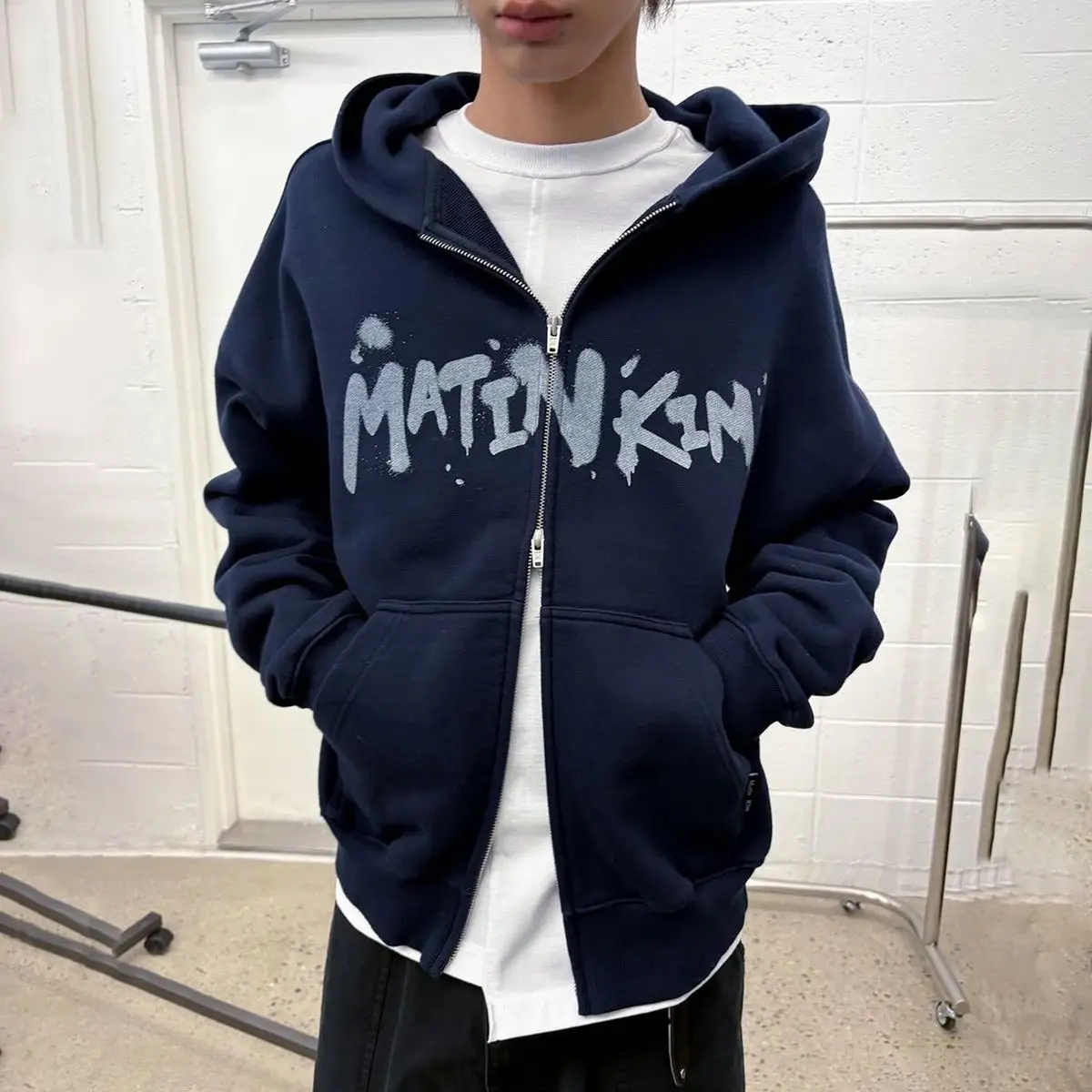Korean Streetwear Brand Matin Kim Splatter Print Cardigan Unisex Couple Matching Hoodie Outerwear Top