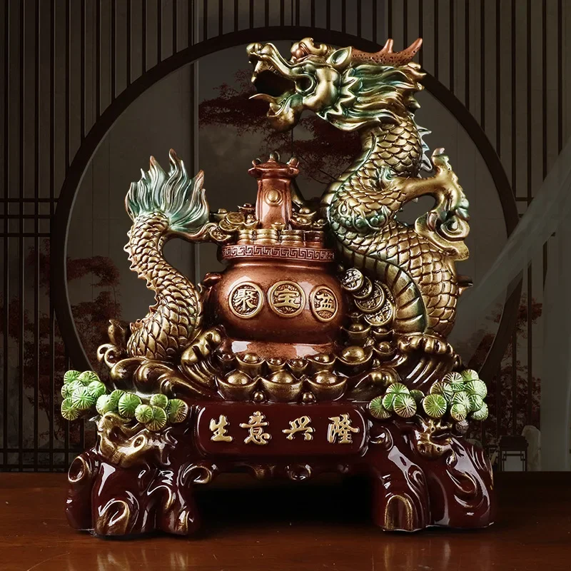 

Chinese Style Auspicious Dragon Gathering Treasure Pot Ornaments Office Living Room Wine Cabinet Home Decor Store Opening Gifts