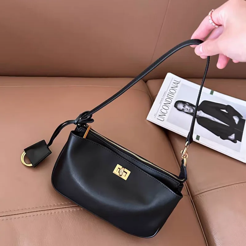 

Luxury Rodeo Women Shoulder Bags Cowhide Leather Brand Black Handbags For Women Fashion Gold Silver Buckle Design Underarm Bags