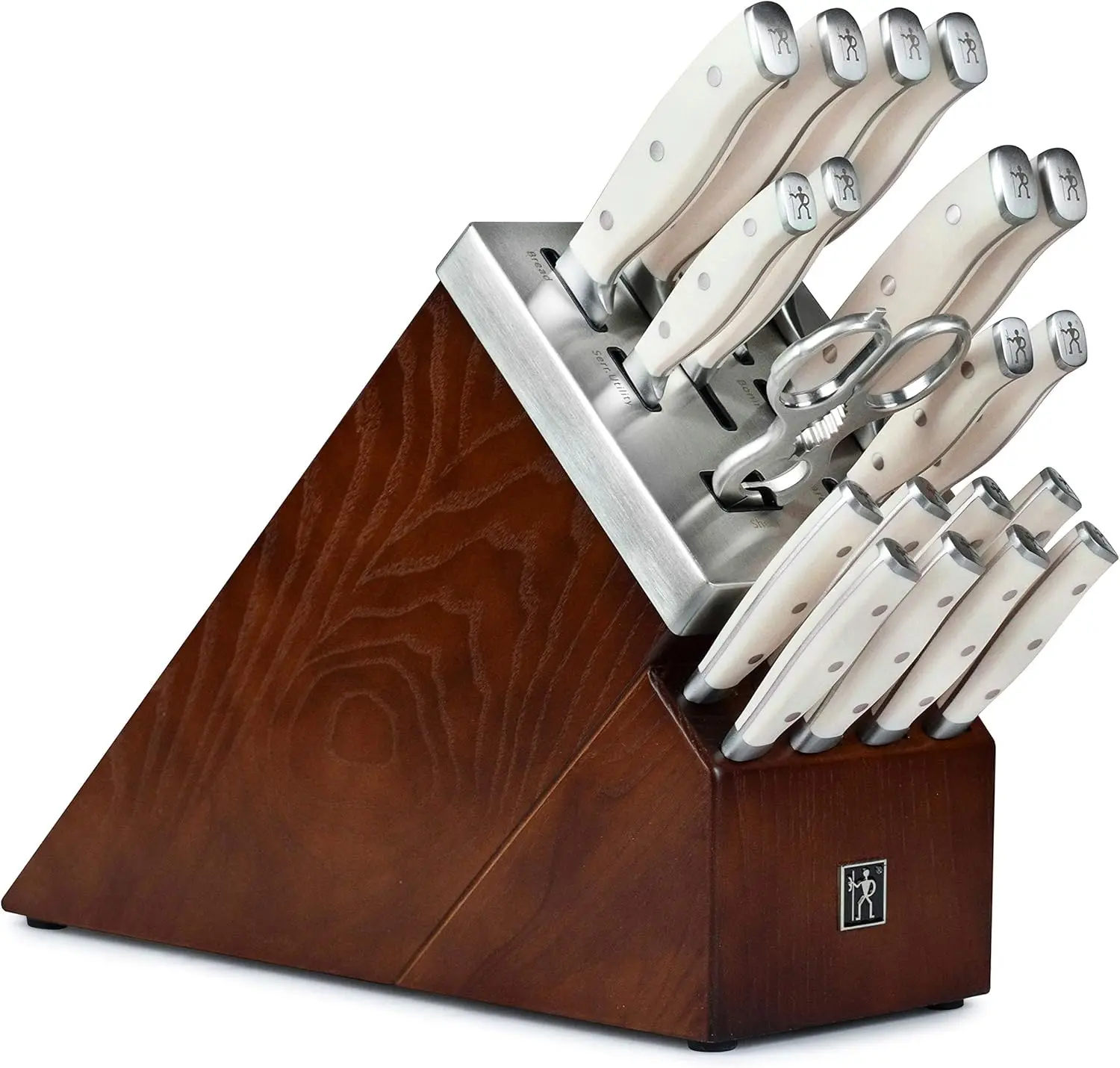 Forged Accent 20 Piece Self Sharpening Knife Block Set with Off-White Handles