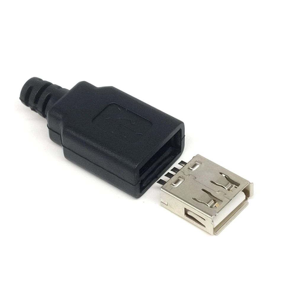 DIY 5Pieces Type A Female USB 4 Pin Plug Female Plug Plug With Black Plastic Cover USB 2.0 Connect Adapter PCB SDA Data Cable