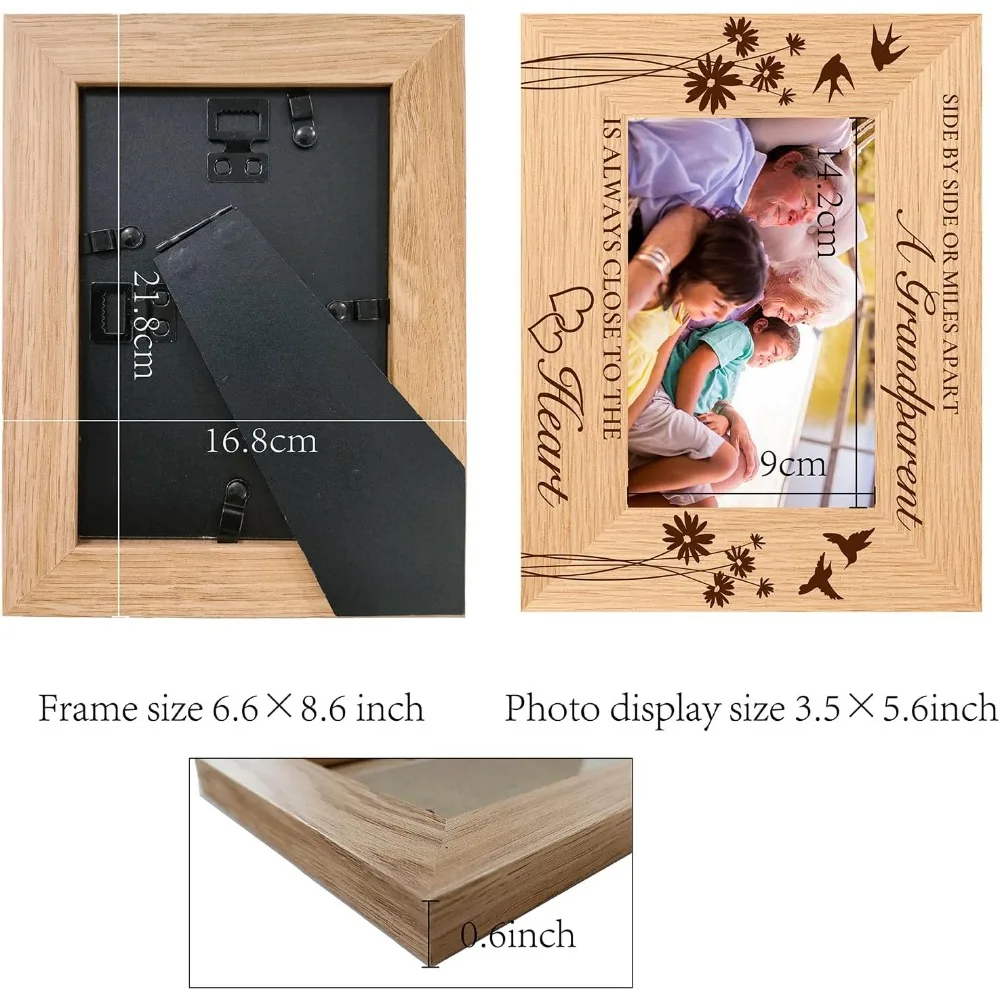 Grandparent Picture Frame Wood Photo Frames Engraved Display Wooden Tabletop Postcard Frame for Hanging Wall Gallery Birthday