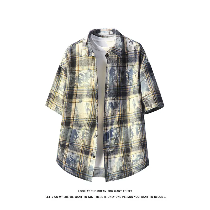 

Tie-dye Short-sleeved Shirt Tide Street Men's Shirts Korean Stylish Couples Clothing Casual Tops Loose Fitting Tee Shirt