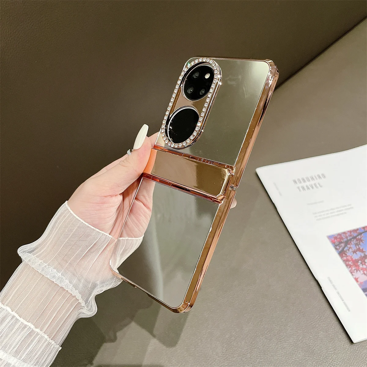 Electroplated Mirror Phone Case For Huawei P50 Pocket Flash lens hinge protection