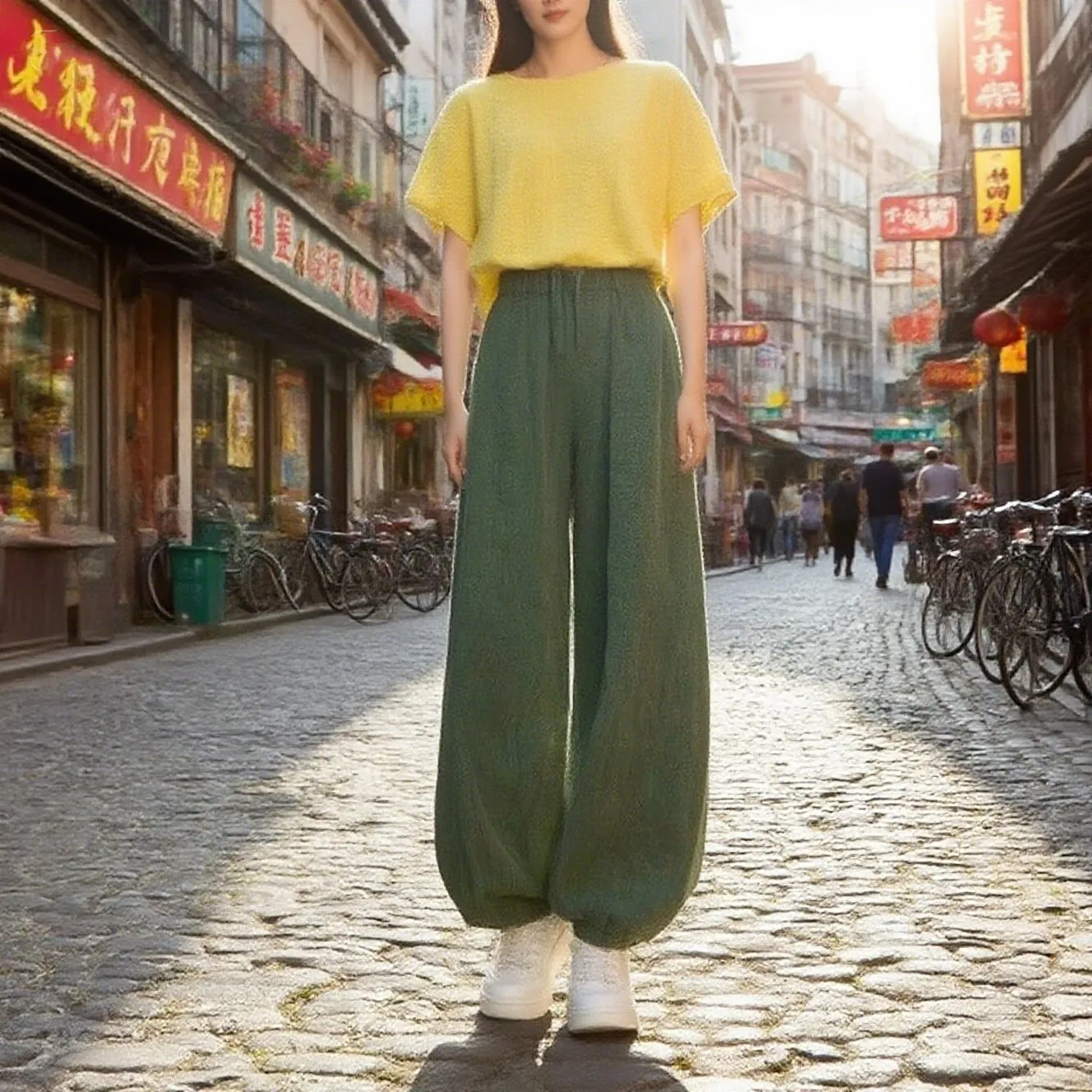 

2025 Commuting Wide-leg Trousers Casual Loose Long Trousers Stylish Women's Elastic Waist Wide Leg Trousers with Adjustable