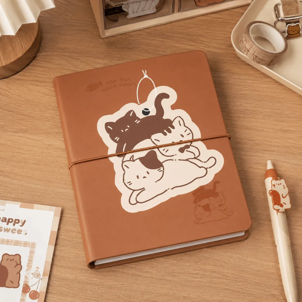 Portable Loose-Leaf Notebook 5-Ring 80 Sheets Work Record Book PU Leather Hardcover with Calculator Binder Notepad