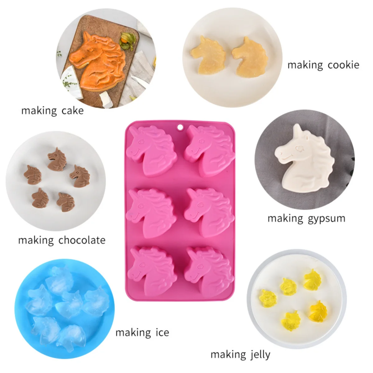 Creative Unicorn Baking Silicone Mold Horse Animal Chocolate Candy Biscuit Mould Candle Soap Making Ice Tray Mousse Cake Decor