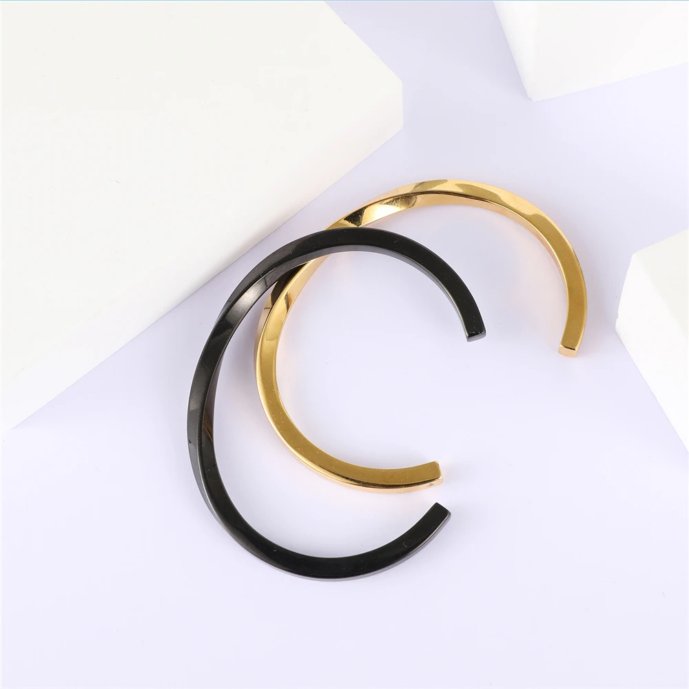 Vintage Stainless Steel Twisted Cuff Bracelet For Women Minimalist Party Wedding Open Bangles Simple Fashion Jewelry Girls Gift image 3
