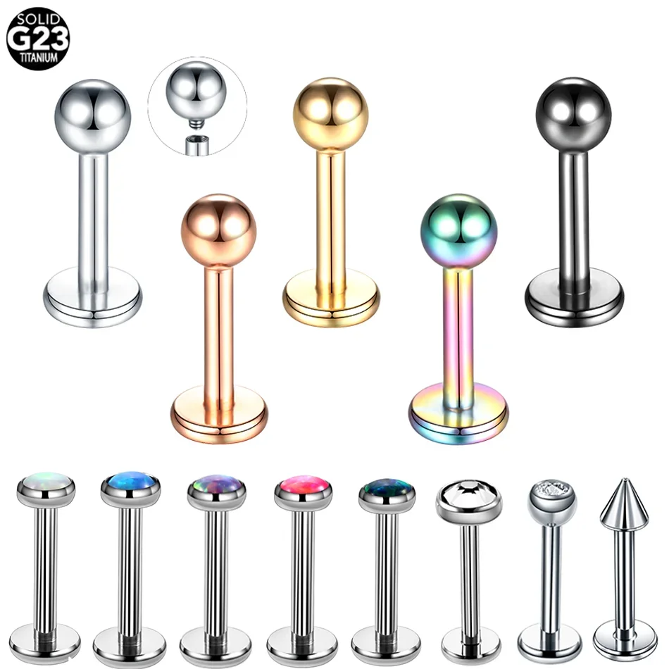 1pcs Implant Grade Titanium Labret Piercing External & Internal Thread Ball Opal Top Lip Stud Earrings Tragus Piercing Jewelry