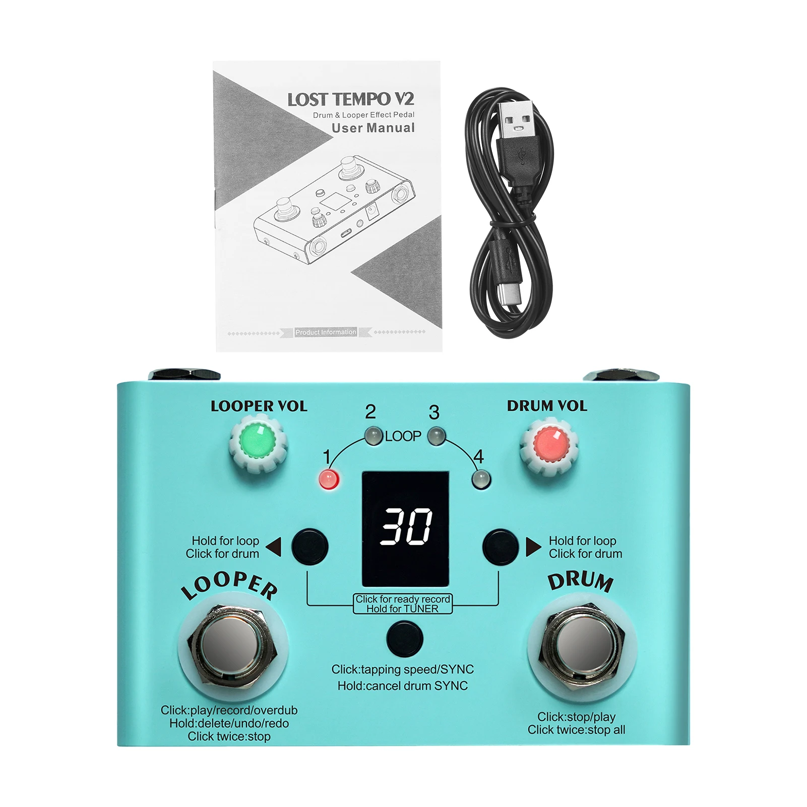 M-VAVE LOST TEMPO Effetto pedale Effetto tamburo e looper Mini 2 in 1 Looper e batteria Doppio interruttore a pedale Looper Pedale Looper