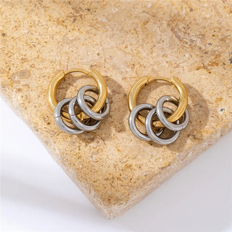 

Large and small circle earrings, Y2K niche personalized stainless steel two-color ear buckles for women, daily wear