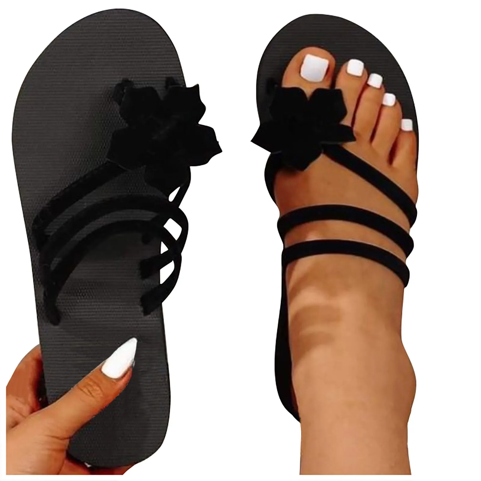 Zapatillas ligeras antideslizantes para mujer, chanclas planas para exteriores, sandalias básicas para el hogar, color negro, 2023