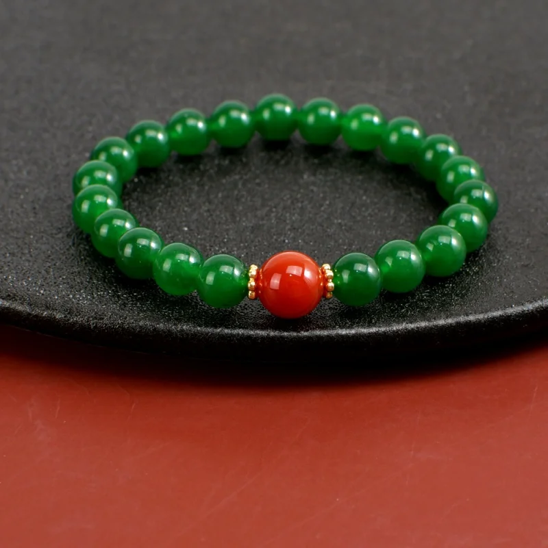 Pulsera de bola de ágata verde Natural de alta calidad, cuentas de la suerte de ágata roja, brazalete blanco clásico que combina con todo, nuevo producto