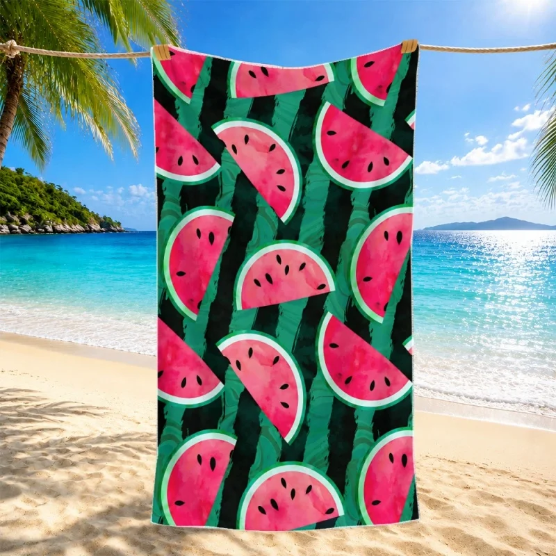 Newest Beach Towel Summer Enjoy Cocktail Lemon Pattern Beach Towel Large Absorbent Microfiber Pool Towel for Vacation