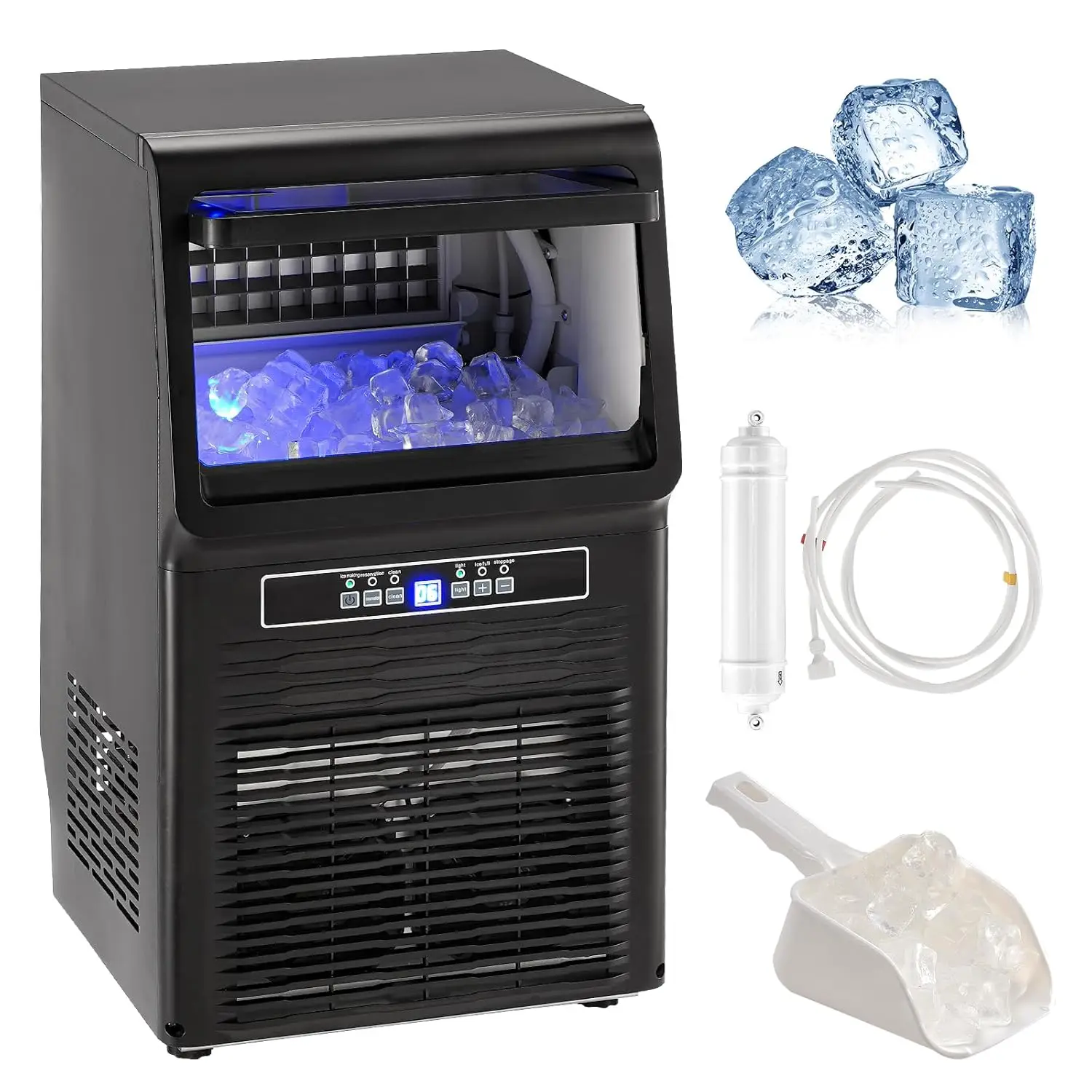 110V Countertop Ice Maker 70LB/24H, 350W Automatic Portable Ice Machine with 11LB Storage, 36Pcs per Tray, Auto, Blue Light