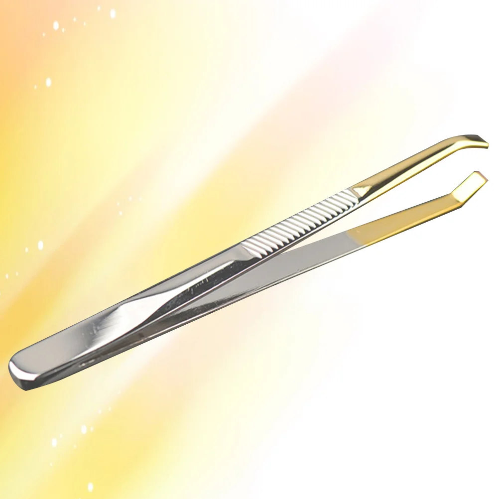 

Portable Stainless Steel Eyebrow Tweezer 8.6x0.8cm Curved Design Safe Use Eyebrow Clip Eyelashes Extension Clip Makeup Tweezer