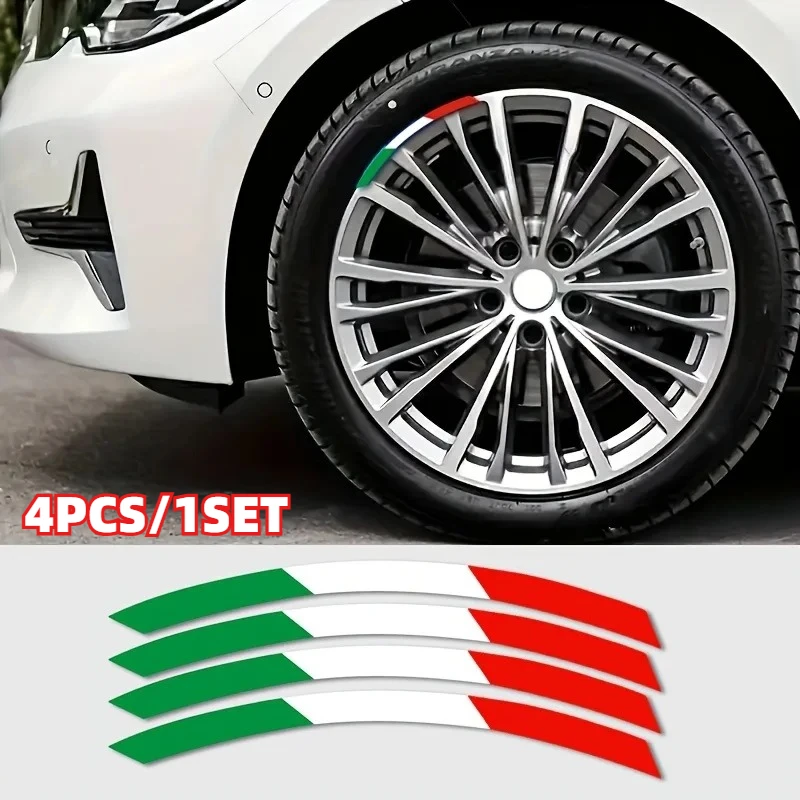 Three-Color National Flag Wheel Hub Stickers, 4PCS/Set Self-Adhesive Vinyl Decals, Universal Car Rim Decoration Parts