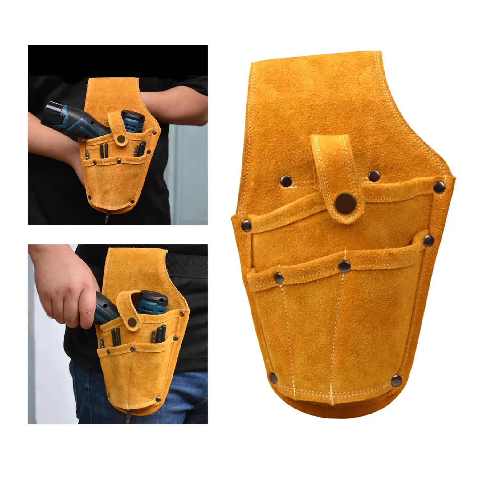 Imagem -02 - Cinto de Cintura Durável para Chave de Fenda Elétrica Cowhide Drill Holster Cintura Tool Bolsa Bolsa para Power Drill