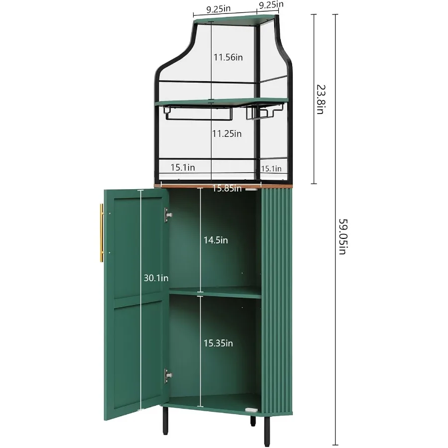 Corner Bar Cabinet with LED Strip, 4-Tiers Liquor Cabinet