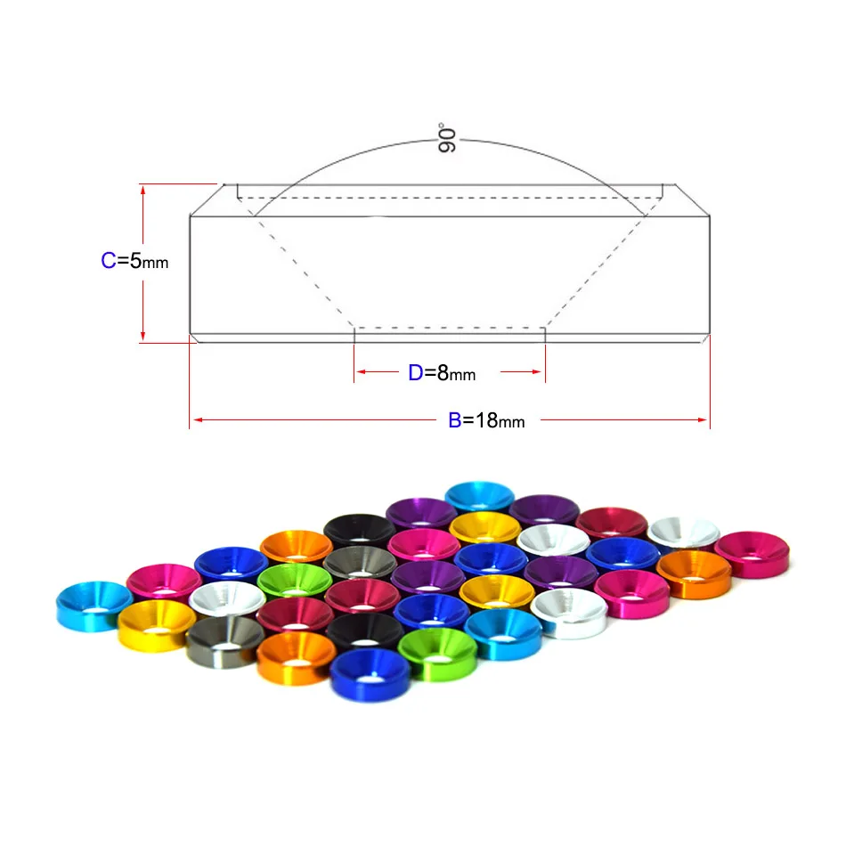 M8 Aluminium Alloy Conical Washers, Color Anodized Spacer Gaskets for DIN7991 Countersunk Screws, RC Model & Vehicle Modificatio