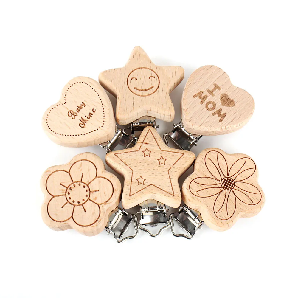 1pc Wooden Pacifier Clip Food Grade Natural Beech DIY Soother Accessories for Baby Teething Pacifier Chain Dummy Holder Clip