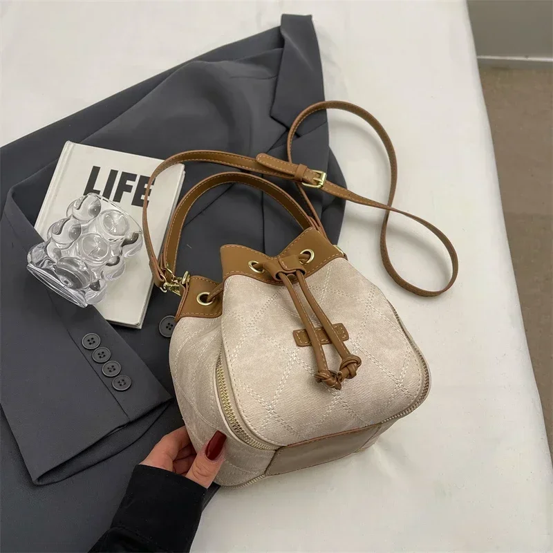 Fashion Versatile Bucket PU Shoulder and Crossbody Bags High Quality Sense of Luxury Color Matching Handbags for Women 2024 New