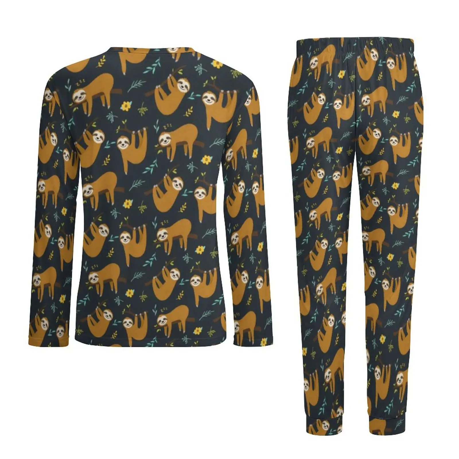 Animal Print Pajamas Spring Adorable Sloths Room Sleepwear Men 2 Pieces Graphic Long Sleeves Kawaii Big Size Pajama Sets