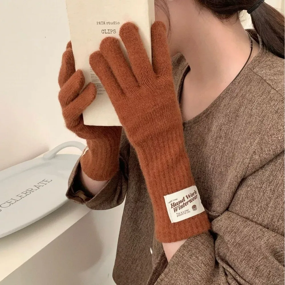 Long Solid Color Open Tip Touch Screen Gloves Acrylic Material One Size Winter Knitted Gloves Warm Five Finger Gloves For Women