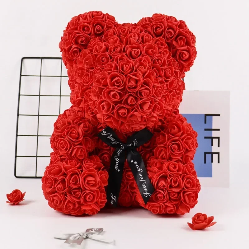 Orso rosa da 18 cm 2025 Regalo di San Valentino Fiore di simulazione Schiuma PE Orso rosa Ragazze Buon compleanno Decorazioni per feste Forniture per matrimoni