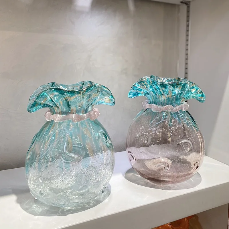 Heavy purple sky blue money bag bag bubble glass vase glass hydroponic green plant desktop small vase dining table setting
