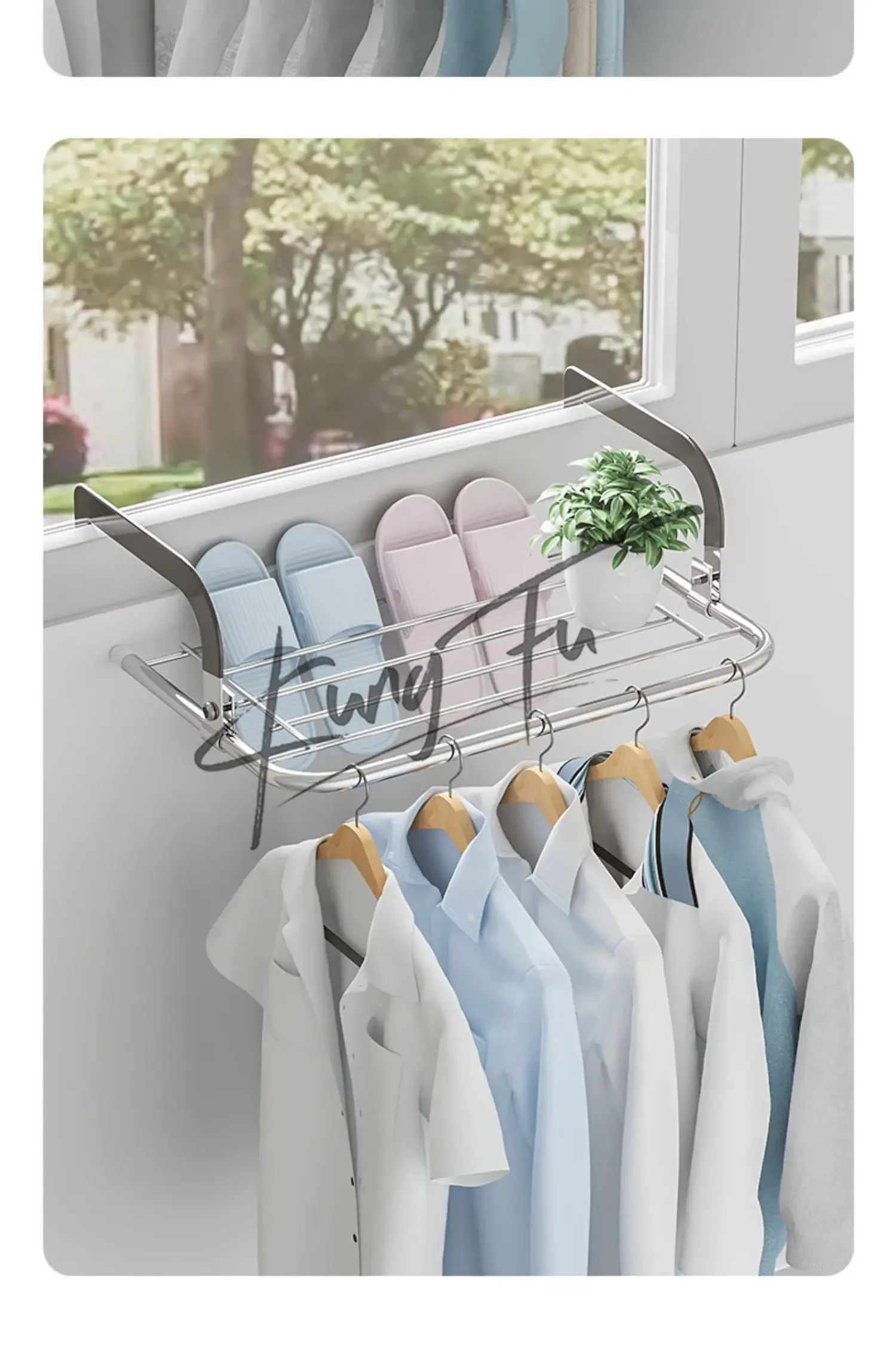 Clothes drying rack, window railing hanging, indoor and outdoor fixed window frame, windproof rack