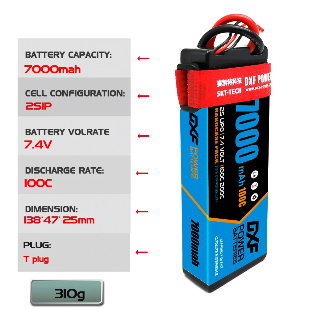 DXF Battery 2S 3S 4S 6S Lipo 7.4V 11.1V 14.8V 22.2V 7000Mah 100C hardcase For RC lipo1/8 /10 Car Buggy Truck Boats Drone Salash