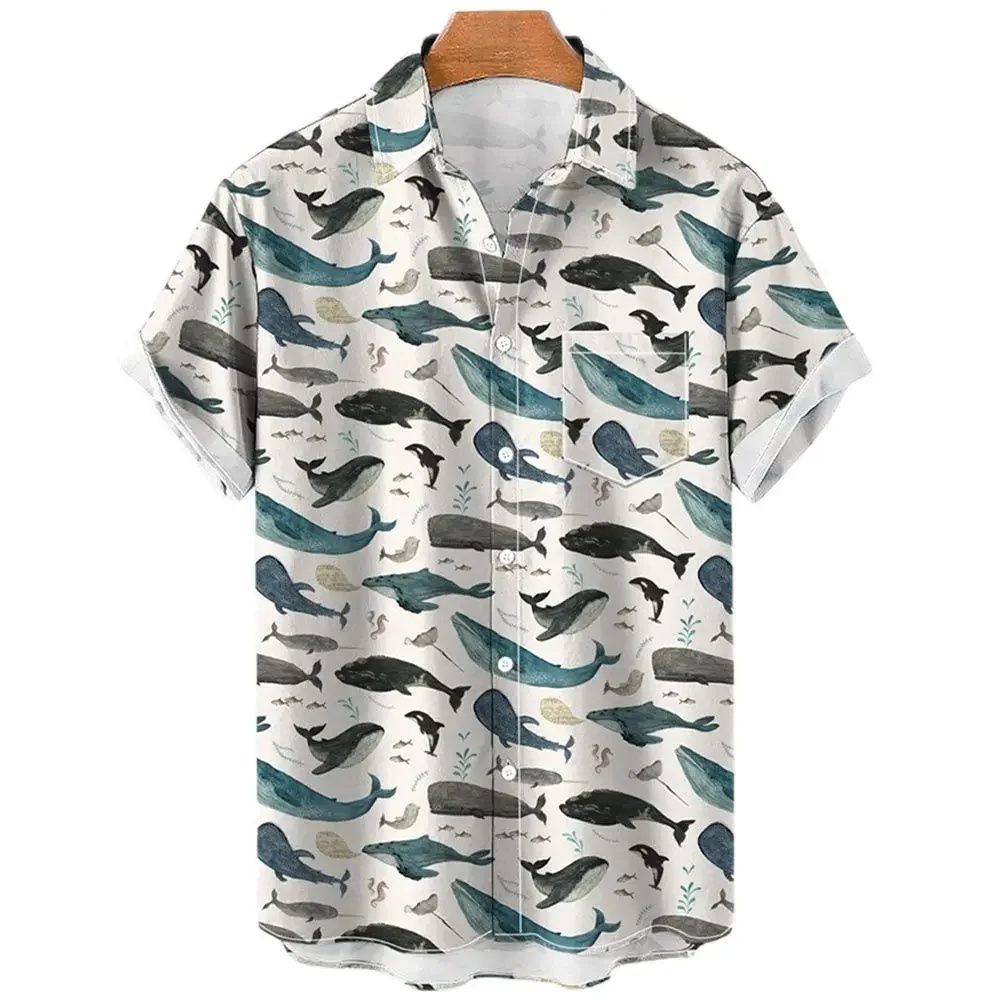 

2025 Summer Men's Shirts Sea Animals Seahorse Fish 3d Loose Hawaiian Casual Short Sleeve Tops