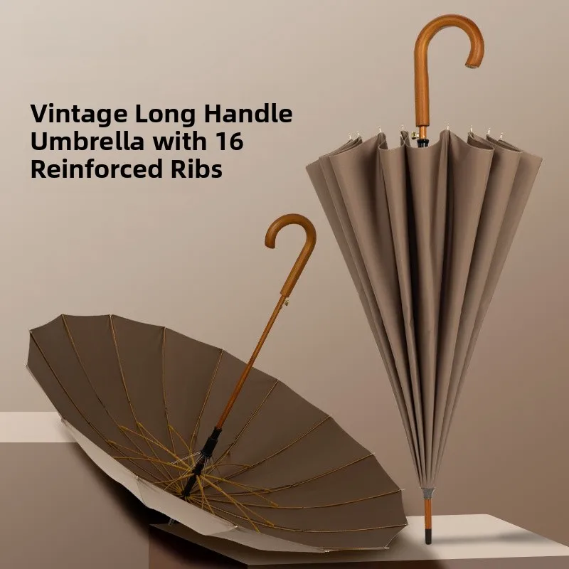 

Большой зонт-парасоль с длинной ручкой, усиленной прямой стойкой и деревянной ручкой, для двоих, от солнца и дождя