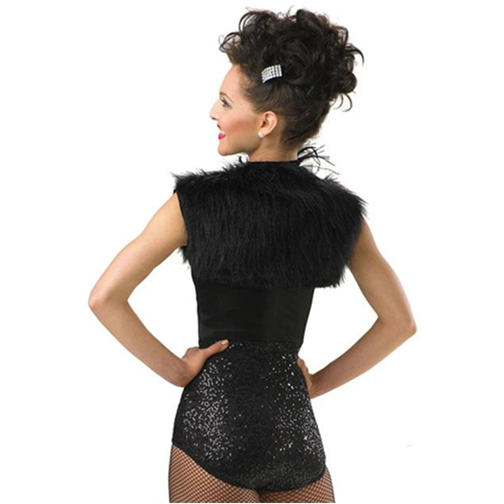 Sequins Leotard Fur Jacket Dance Outfits Jazz Performance Costumes Women Sexy Night Club Wear