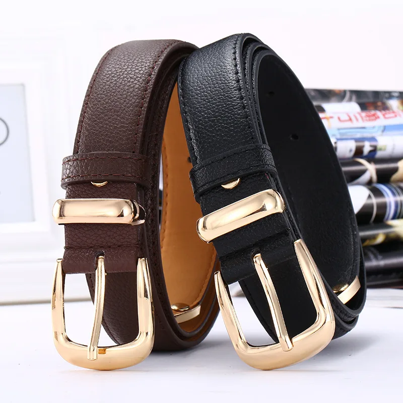 Fashion Women PU Belts High Quality Gold Buckle Best Matching Dress Jeans Belts for Lady