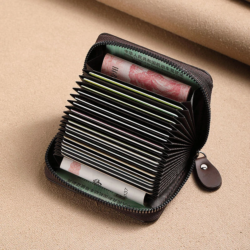 Multi-function PU Leather Card Holder Multi-Card Business Solid Colour Small Wallets Anti-theft Brush Women/Men Coin Purse