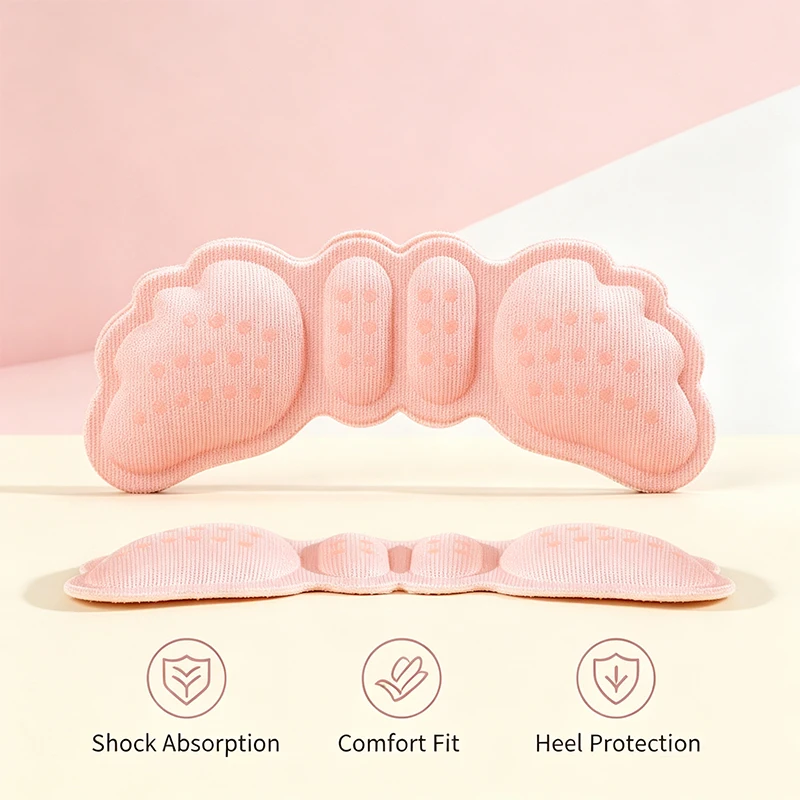 2 Pairs of Heel Pads, Cloud Shape And Segmented Sponge Structure, 3-Point Fit on Heel, Side, And Arch, All-Round Protection, Red