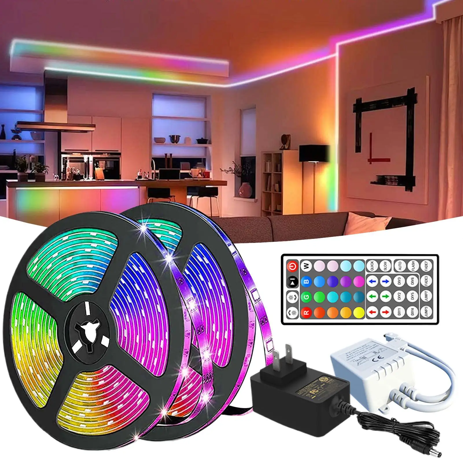 

Светодиодные ленты, меняющие цвет, 12 В, синхронизация музыки, пульт дистанционного управления, 2 м, светодиодные ленты для спальни, потолок гостиной