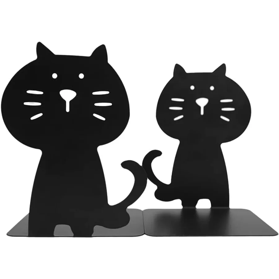 منظم كتب قطة لطيف وسميك معدني قوي ومتين للمكتبة والمدرسة والمكتب والمنزل والدراسة زوج واحد باللون الأسود #1