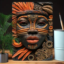 African Tribal Culture Art Sign, Durable Metal Wall Decor with 2D Effects, for Home, Gym, Studio – Vintage Tribal Decorations