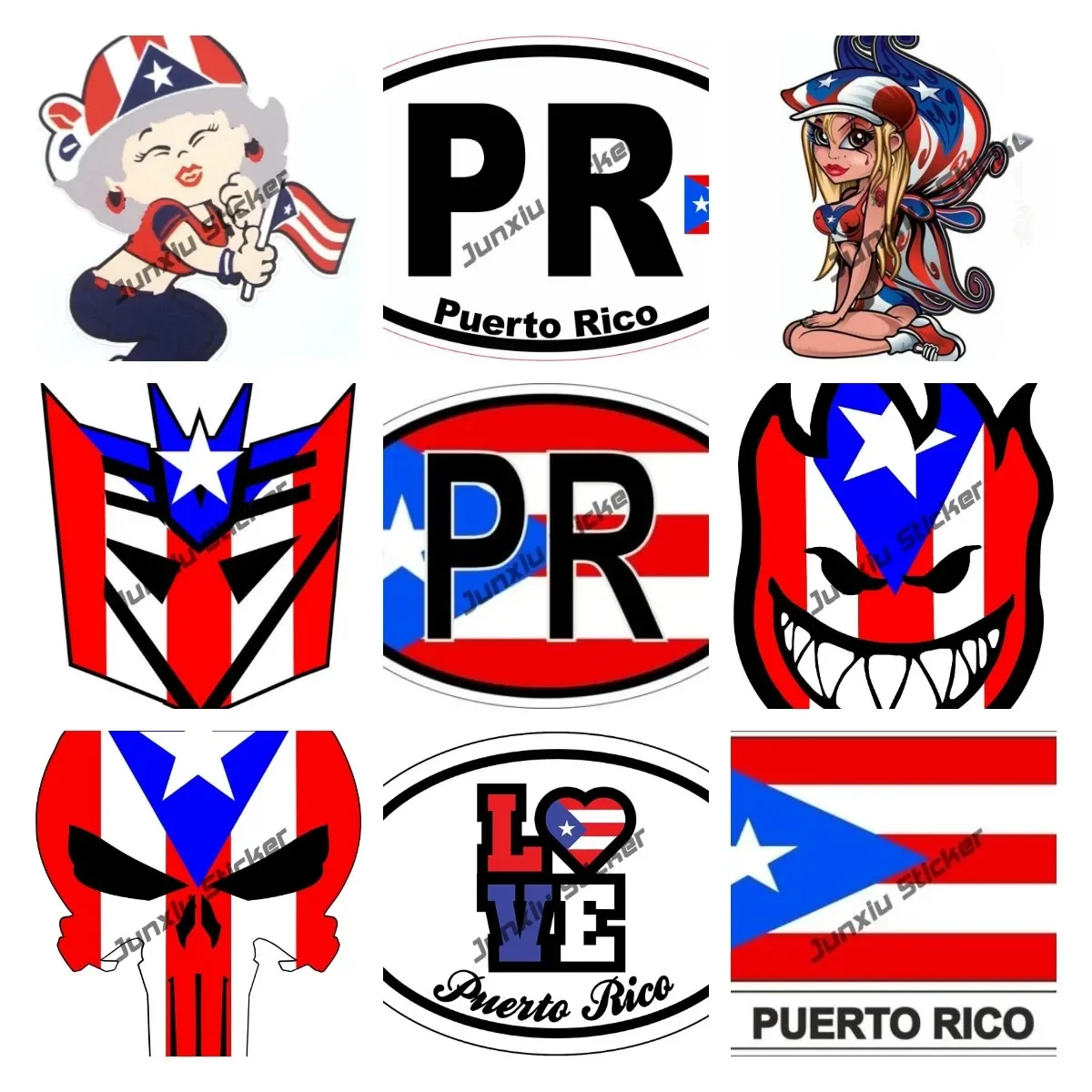 Puerto RICO Flag Sticker Decal Puerto Rican Girl Blonde Hair Sexy Girl Lips Skull Patriotic Car Assessoires Premium Quality