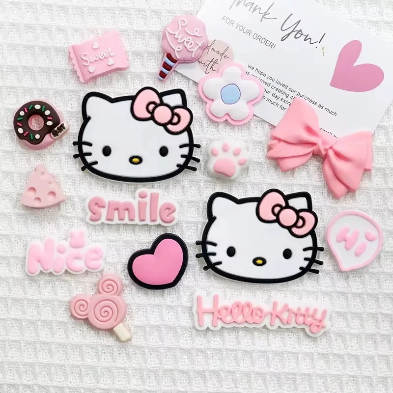 اكسسوارات أحذية صغيرة من سلسلة Hello-Kawaii Hello Kitty ، زخارف أحذية ذاتية الصنع ، منزلقات ، صنادل هدية ، تصنعها بنفسك