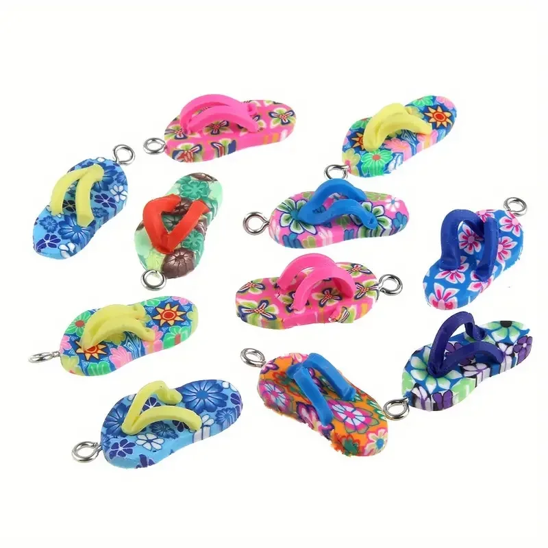 10pcs Mini Flip Flop Clay Bedas Flip Flop Charms Colorful Mini Slippers Charms For Women Jewelry Making Necklace Accessories