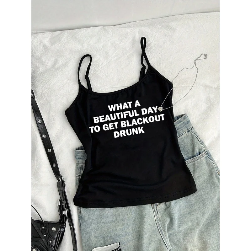 American Style Round Neck Suspender - Beautiful Day, Dark Circles Pattern, Y2K Retro Thin Shoulder Strap Short Suspender Vest