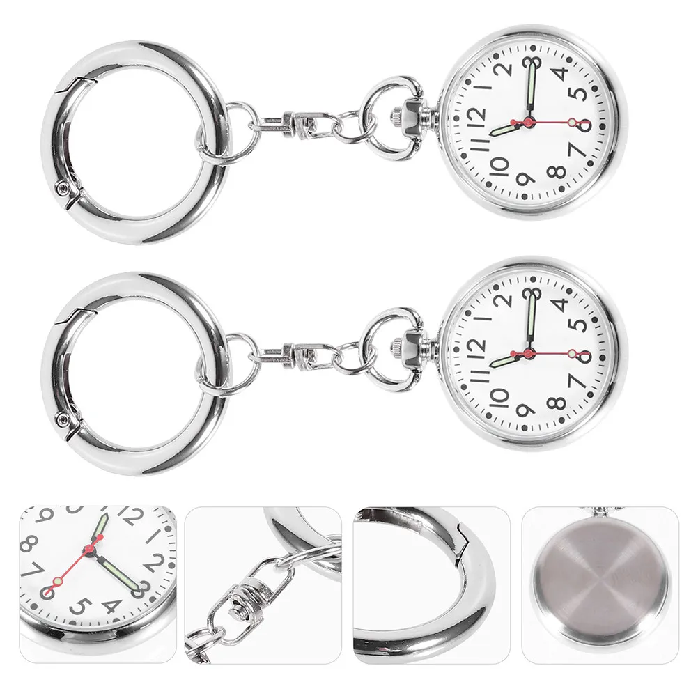 

2Pcs Nurse Chest Hanging Watches Light Pocket Watches Keychain Style Nurse Watch Clear Pointer Staff Watch