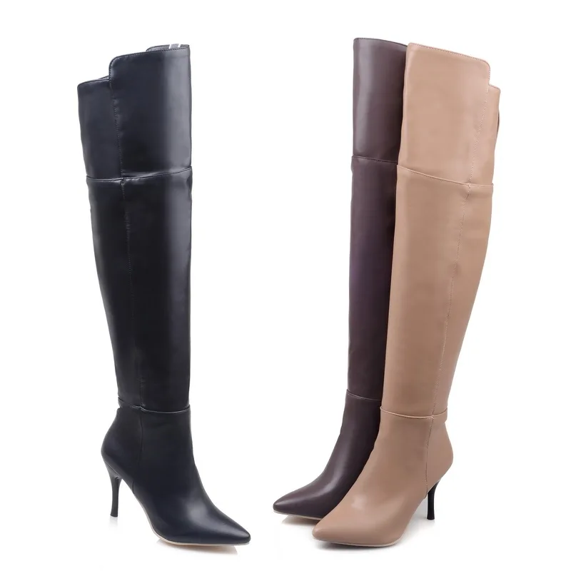 Brand New Sexy Black Brown Beige Women Dress Thigh High Boots Lady Over Knee Shoes  Heels EMT18 Plus Big size 32 45 11