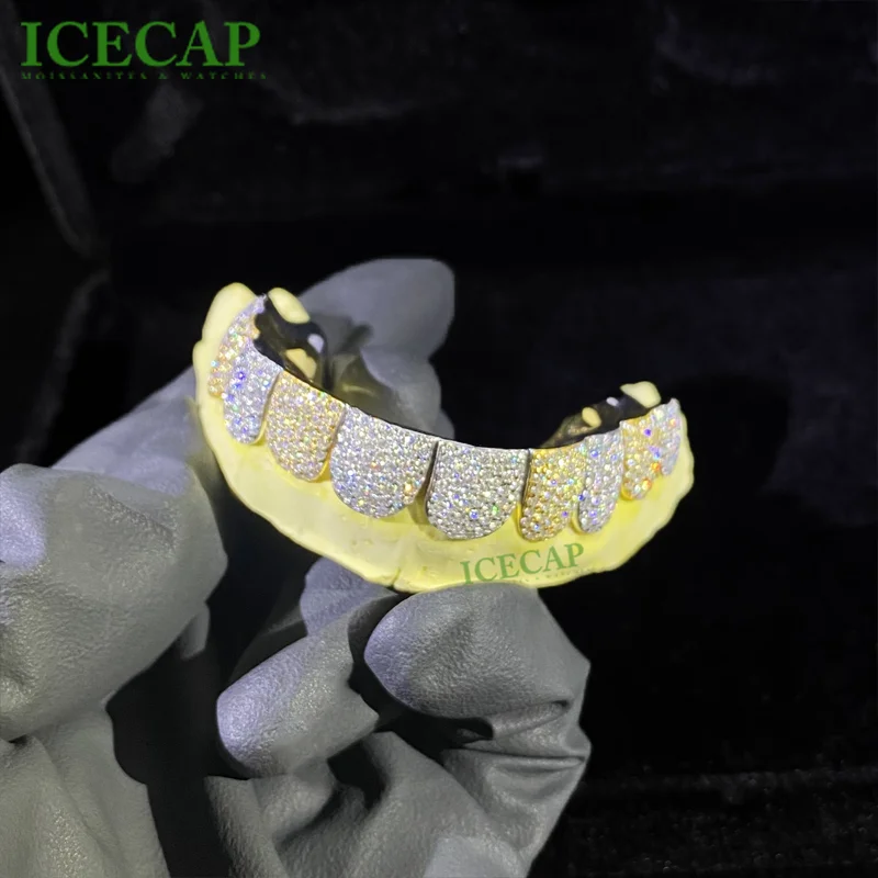 10Top 925 Silver VVS Moissanite Iced Two Tone Gold Hiphop Teeth Diamond Grillz Fine Jewelry for Men