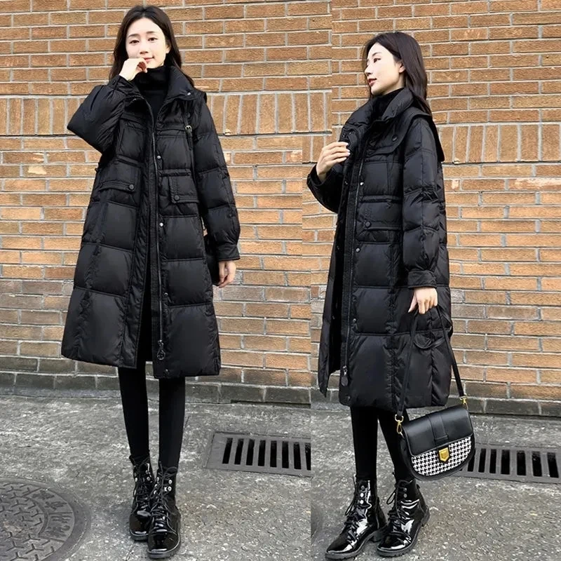 Down Cotton Jacket Womens 2023 New Long Slim Winter Jackets Thicken Warm Padded Coat Female Versatile Fashion Windproof Parkas