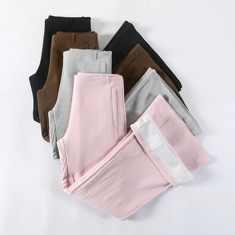 Women Fleece Lined Flare Pants Coffee Brown Bootcut Trousers Warm Winter Casual Vintage American Long Pants Side Zipper Stretchy